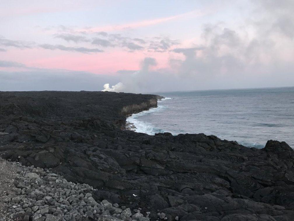 Big Island lava flow reavhes the ocean.